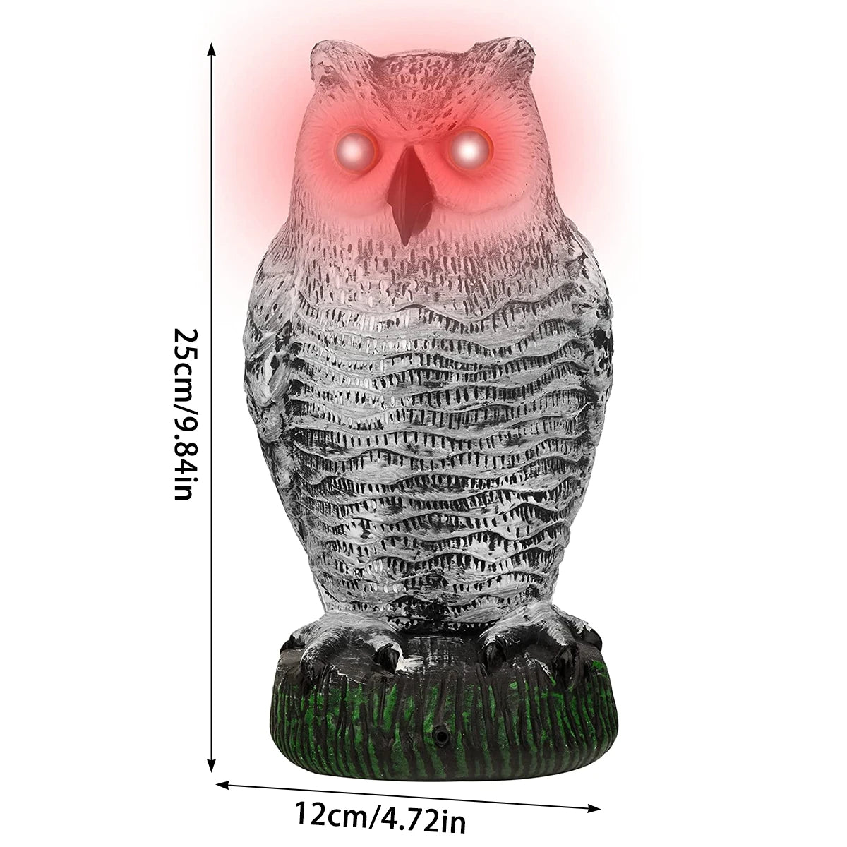 Owl Decoy with Rotating Head and Flashing Eyes, Sound Effects for Bird Control