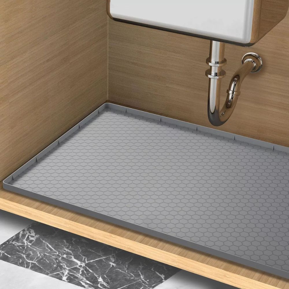 Silicone Under Sink Cabinet Mat with Raised Edges and Trimmable Design