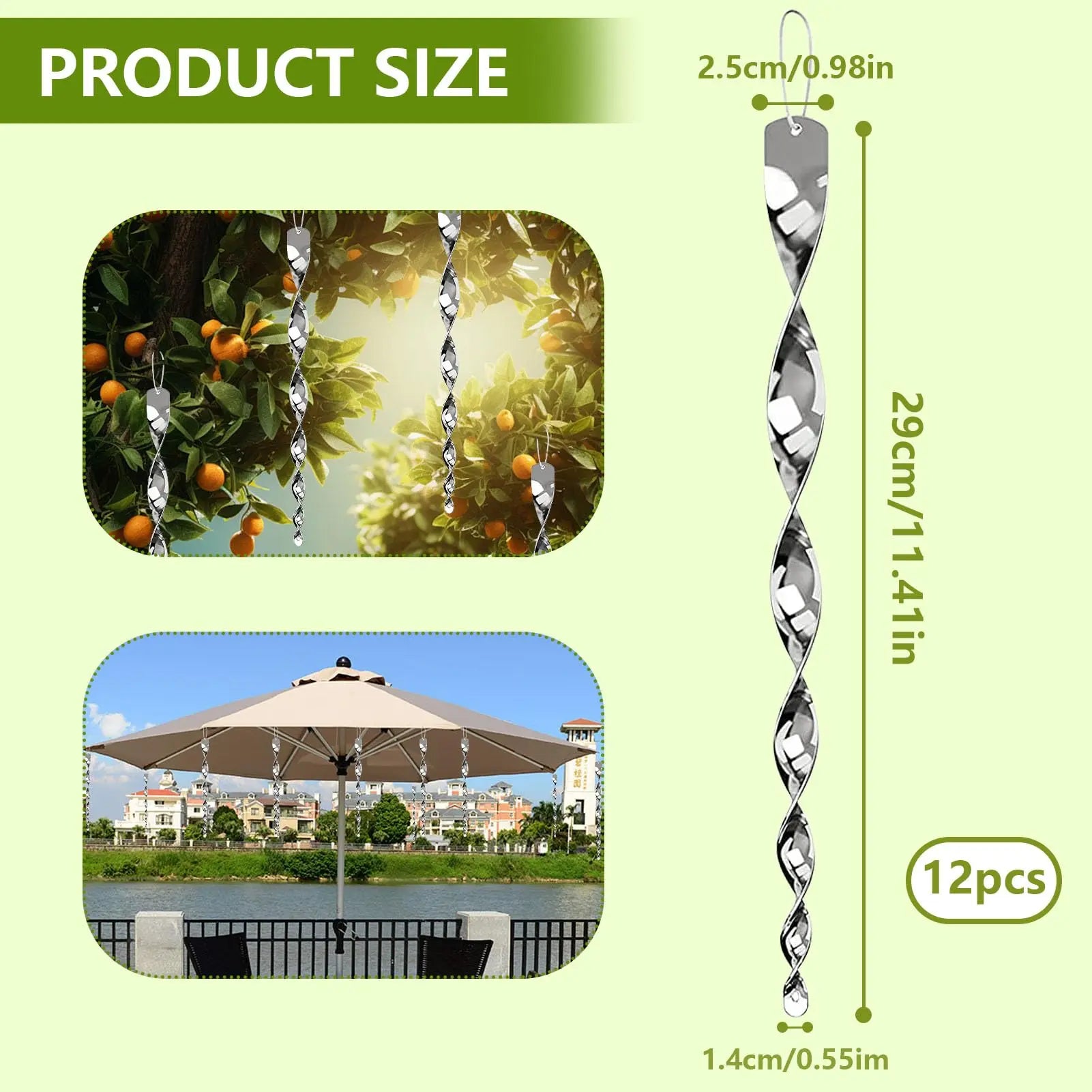 Spinning Reflective Spiral Rod with Included Rope for Bird Deterrent
