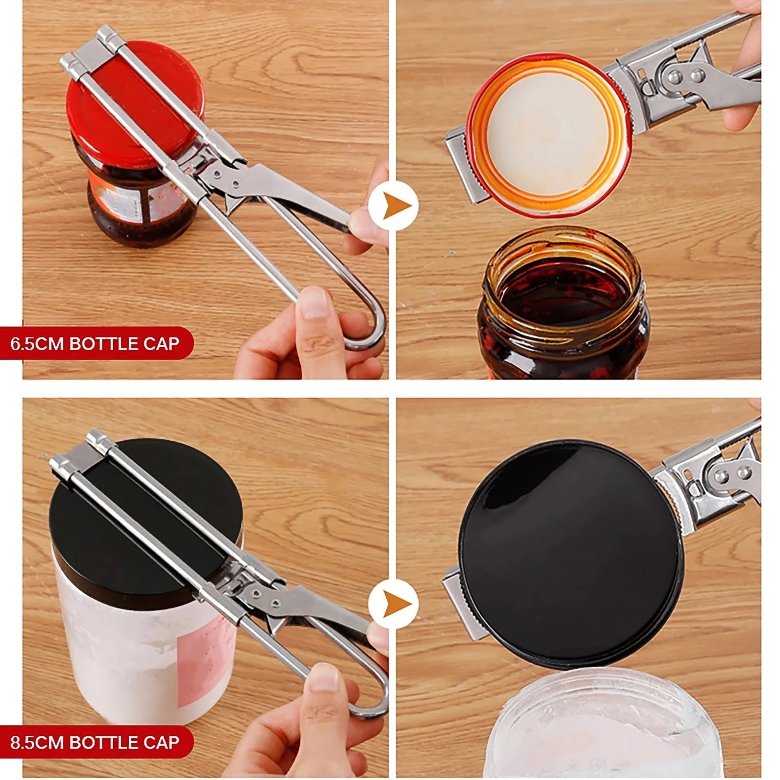Universal Stainless Steel Jar Opener with Adjustable Sliding Jaw and Lever Handle