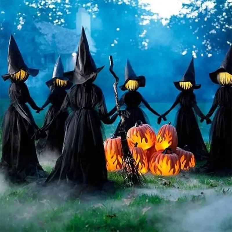 Glowing Witch Figures with Sound Activation and Flickering Lights, 59in Tall