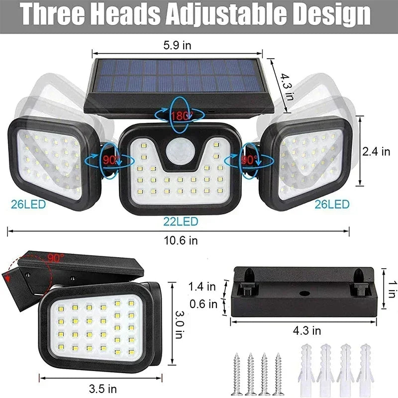 Solar Motion Sensor Light with 74 LEDs and 270 Degree Coverage, IP65 Rated