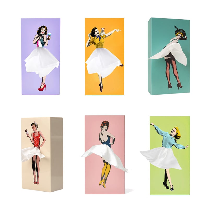 Decorative Tissue Holder with Moving Skirt and Weighted Base