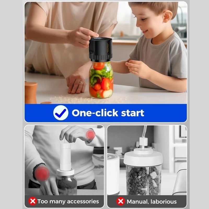 Cordless Vacuum Sealer with 10 Mason Jar Lids and One Button Operation