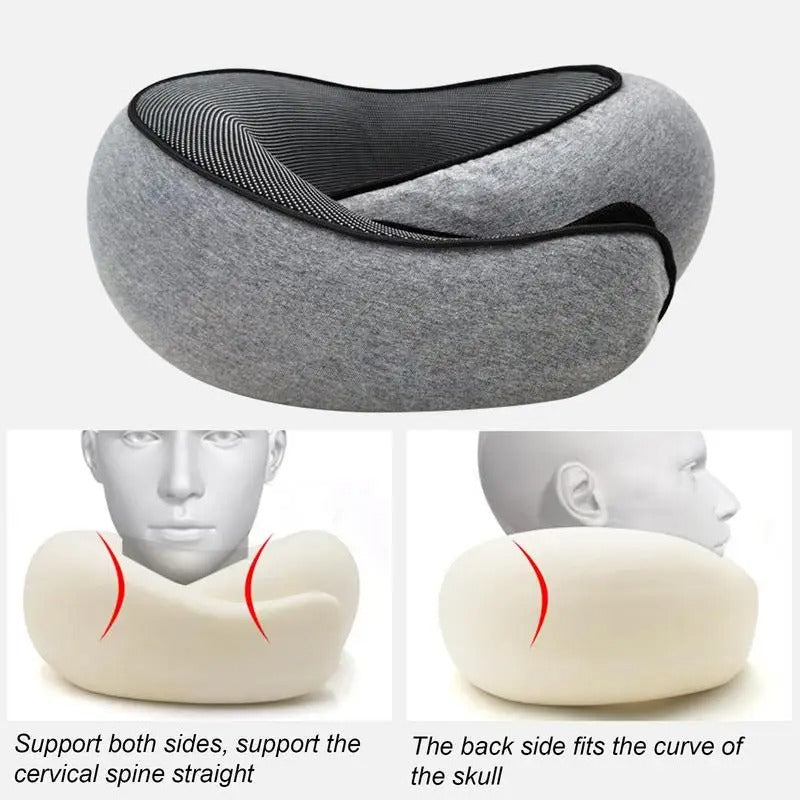 Memory Foam Neck Pillow with O-Shape Support and Cotton Cover for Travel