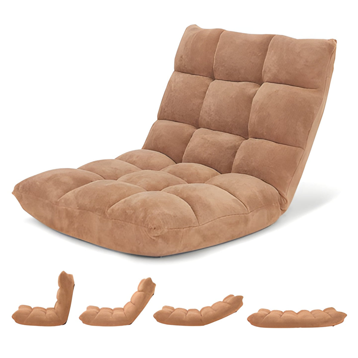 Adjustable Floor Chair with 14 Reclining Angles and Foam Padding, Foldable Storage