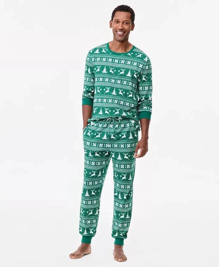 Long Sleeve Pajama Set with Drawstring Pants and Side Pockets, Printed Cotton