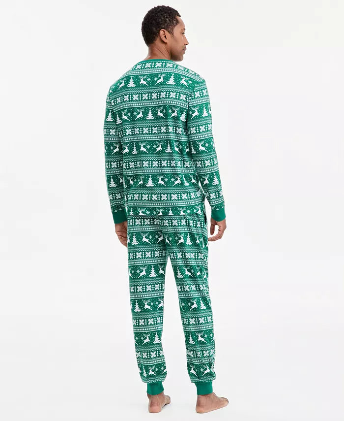 Long Sleeve Pajama Set with Drawstring Pants and Side Pockets, Printed Cotton
