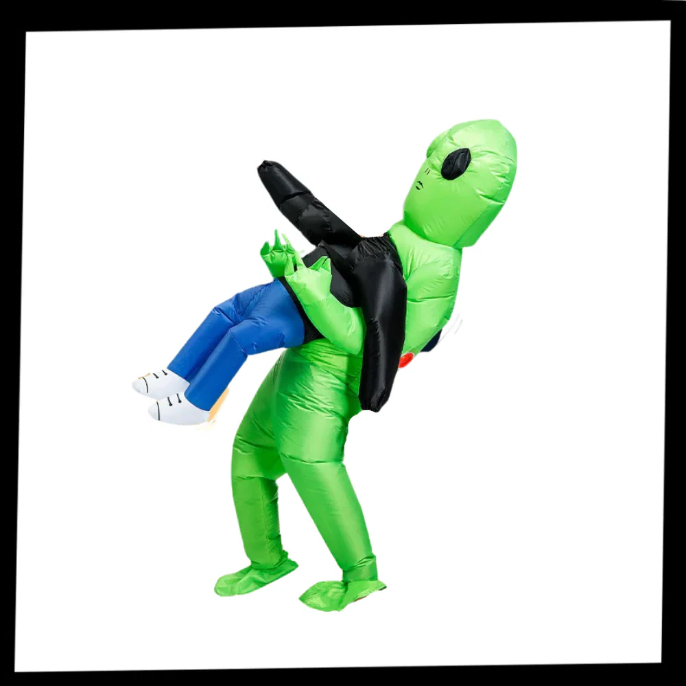 Inflatable Alien Abduction Costume with Battery-Powered Fan and Zipper Closure
