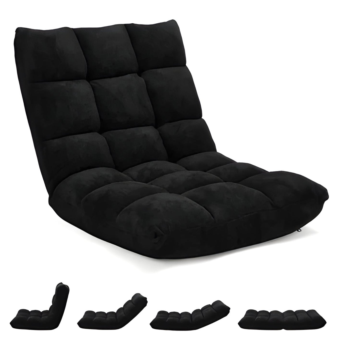 Adjustable Floor Chair with 14 Reclining Angles and Foam Padding, Foldable Storage