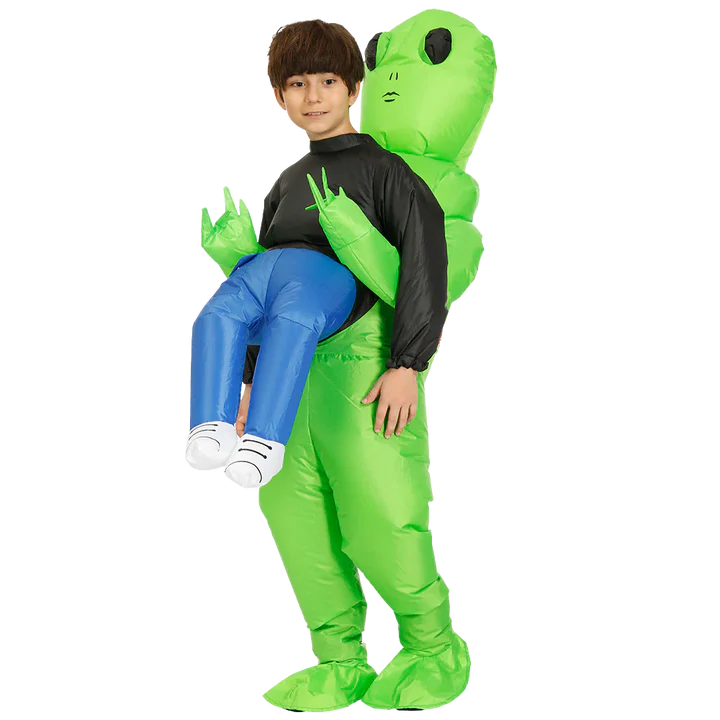 Inflatable Alien Abduction Costume with Battery-Powered Fan and Zipper Closure