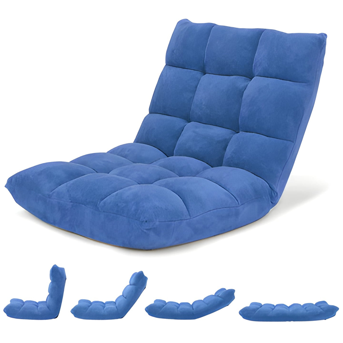 Adjustable Floor Chair with 14 Reclining Angles and Foam Padding, Foldable Storage