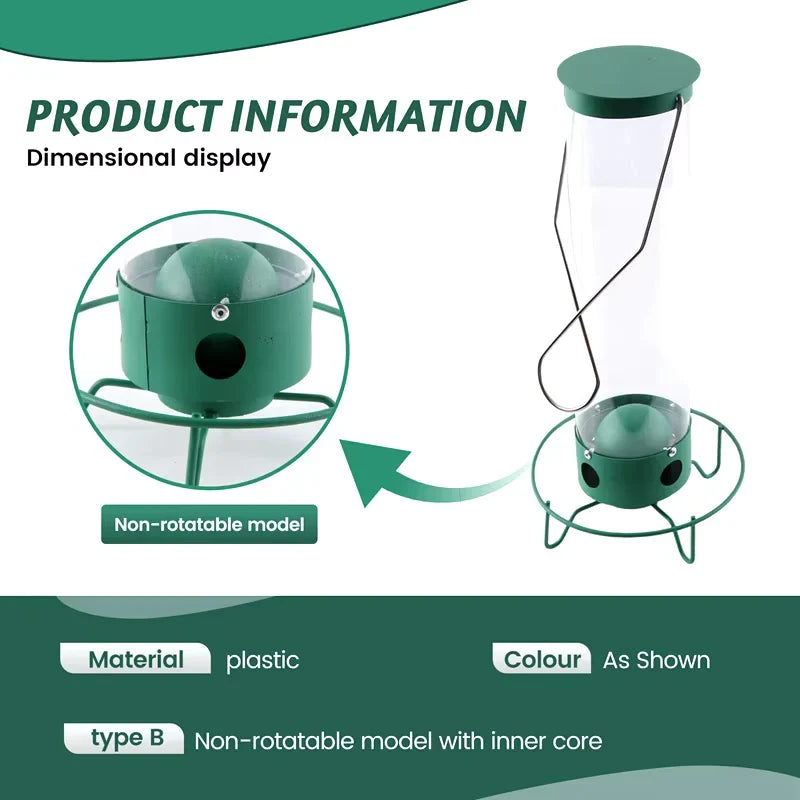 Rotating Perch Bird Feeder with Weight-Activated Spinning and Four Feeding Ports