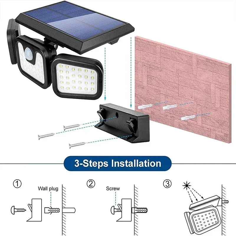 Solar Motion Sensor Light with 74 LEDs and 270 Degree Coverage, IP65 Rated