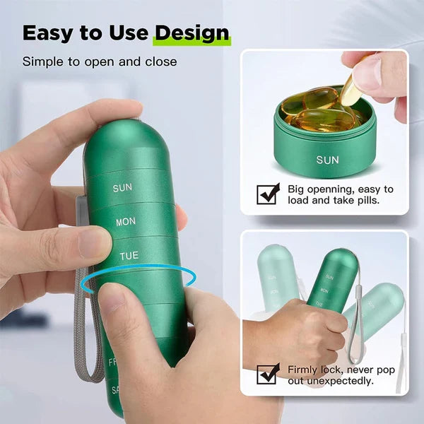 Weekly Medication Organizer with Aluminum Threaded Compartments and Silicone Seals