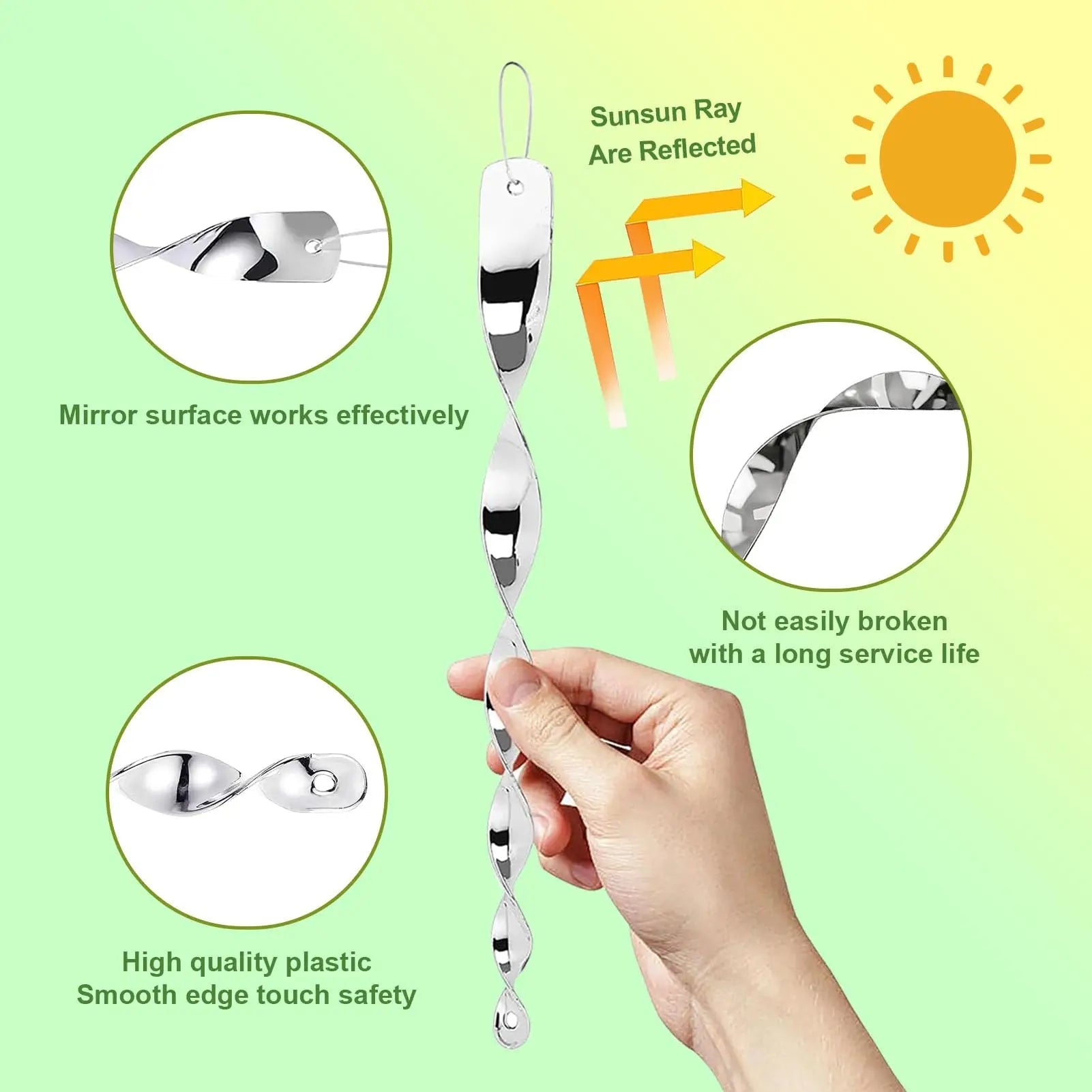 Spinning Reflective Spiral Rod with Included Rope for Bird Deterrent