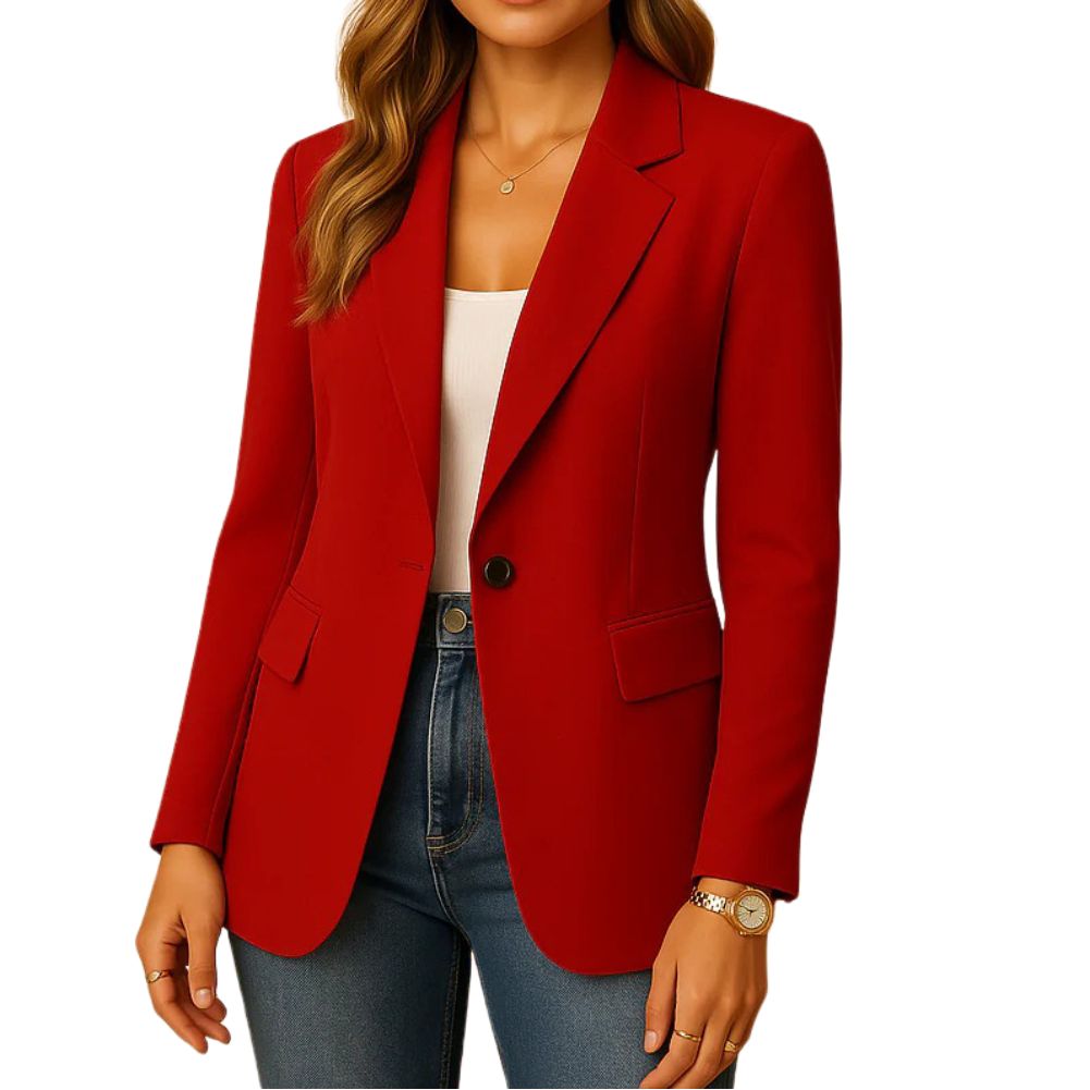 Women's Stretch Blazer with Notched Lapel and Hip Pockets, Machine Washable