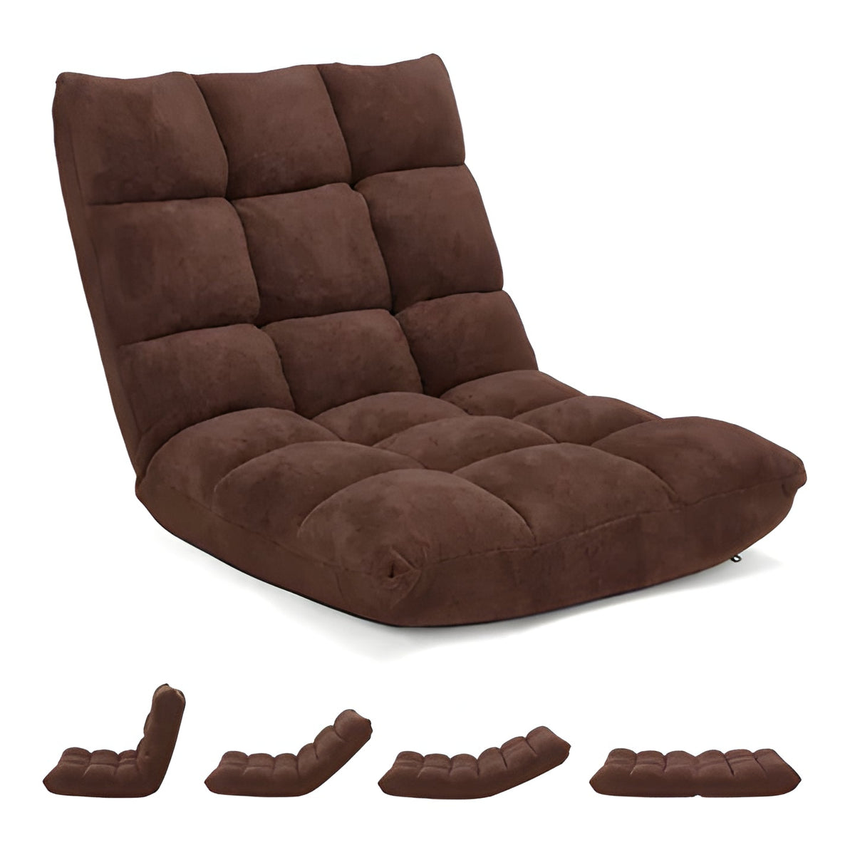 Adjustable Floor Chair with 14 Reclining Angles and Foam Padding, Foldable Storage
