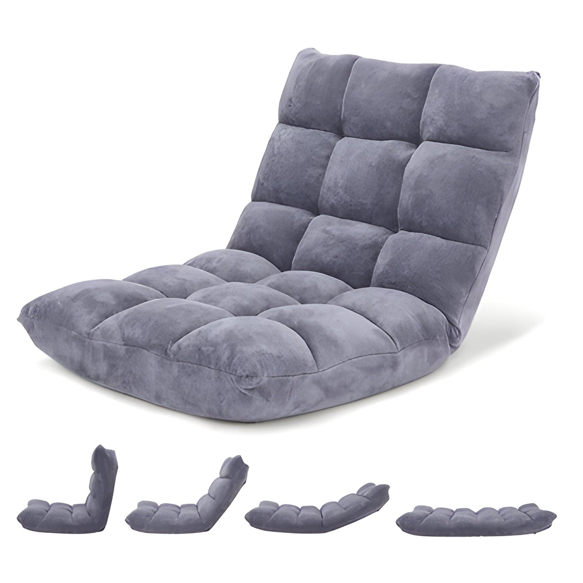 Adjustable Floor Chair with 14 Reclining Angles and Foam Padding, Foldable Storage