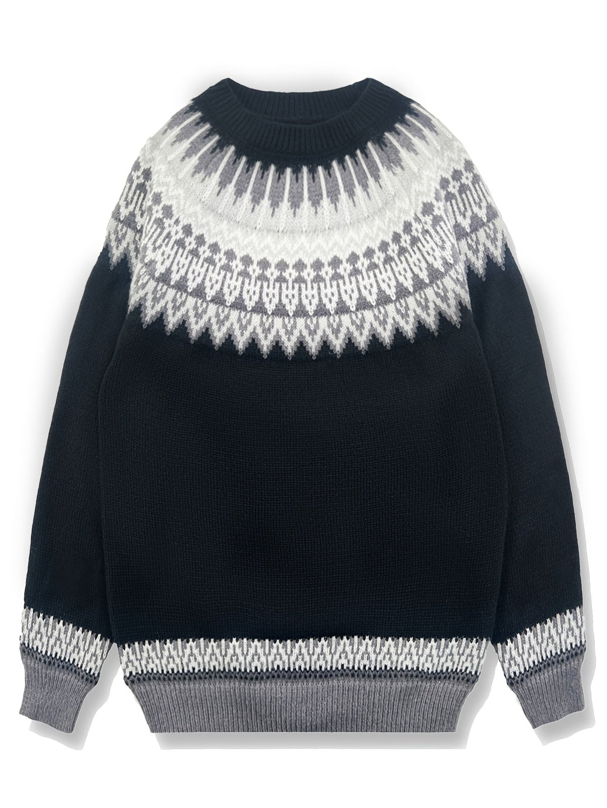 Womens Chunky Jacquard Round Neck Sweater with a Nature Inspired Pattern in Eight Colors