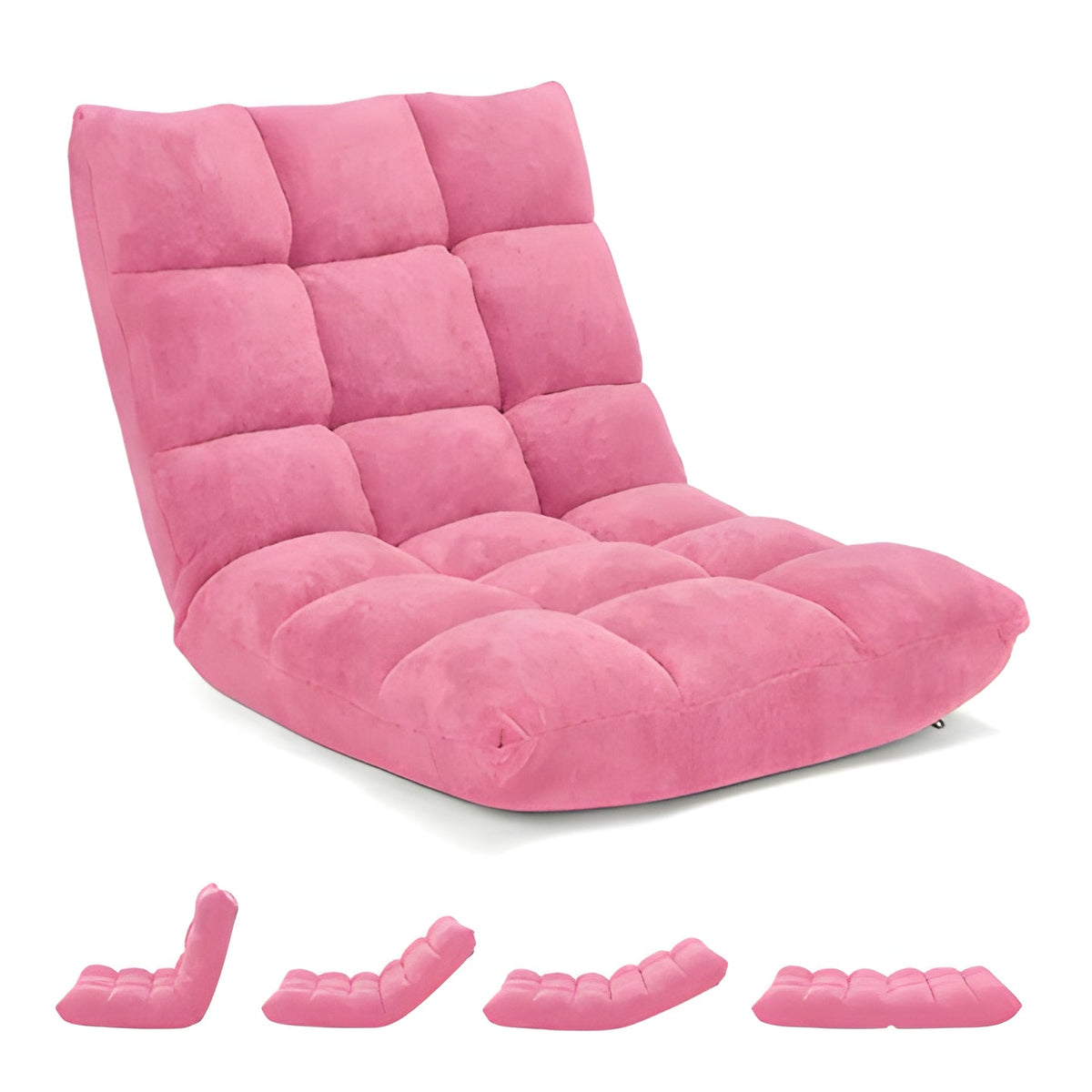 Adjustable Floor Chair with 14 Reclining Angles and Foam Padding, Foldable Storage