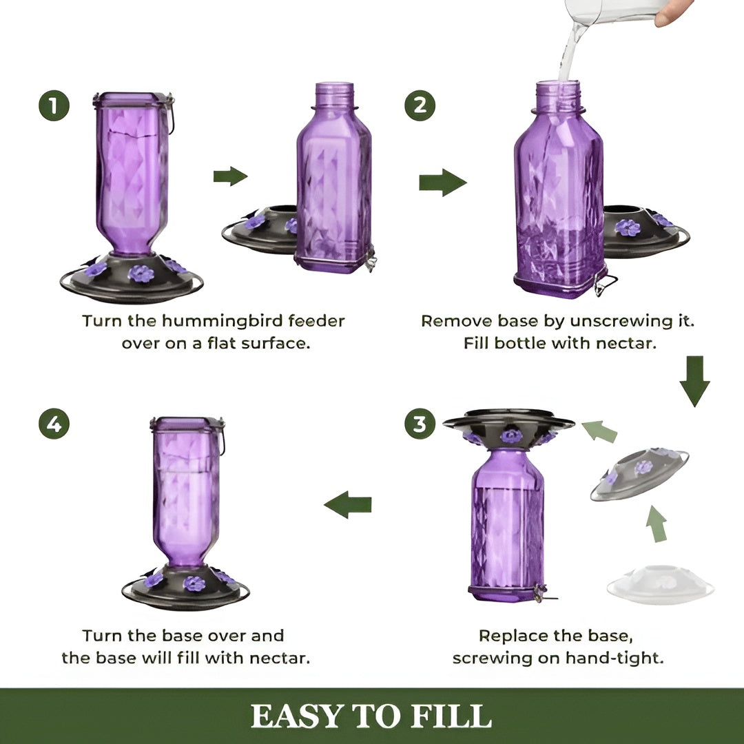 Glass Hummingbird Feeder with Six Feeding Ports and Built-in Ant Moat, 24oz
