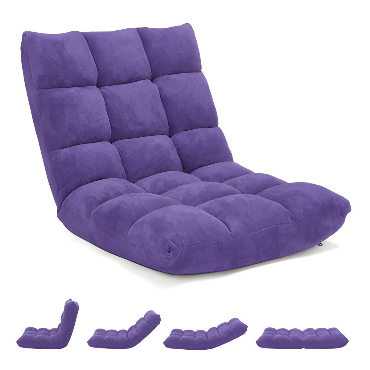 Adjustable Floor Chair with 14 Reclining Angles and Foam Padding, Foldable Storage