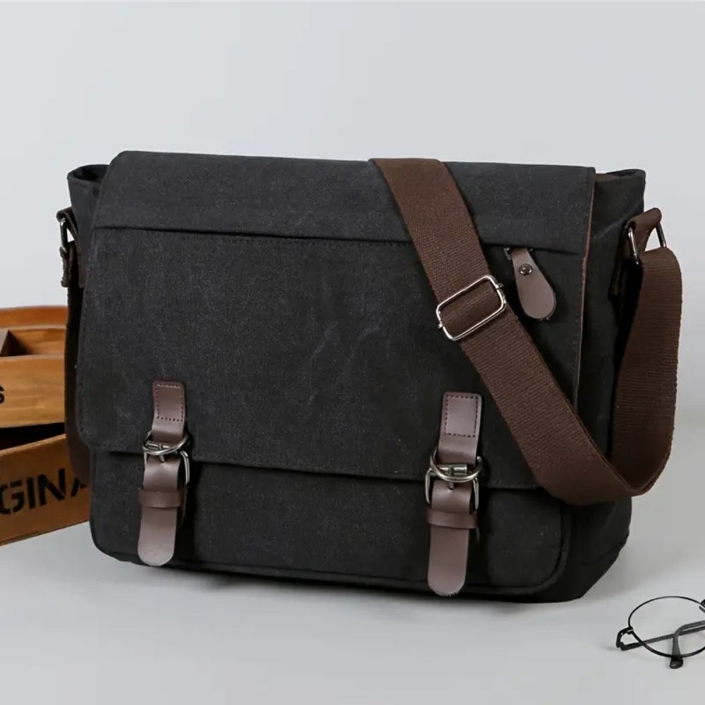Canvas Messenger Bag with Laptop Compartment and Adjustable Crossbody Strap