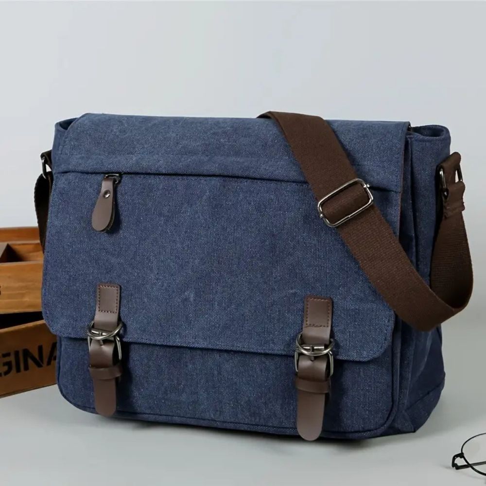 Canvas Messenger Bag with Laptop Compartment and Adjustable Crossbody Strap