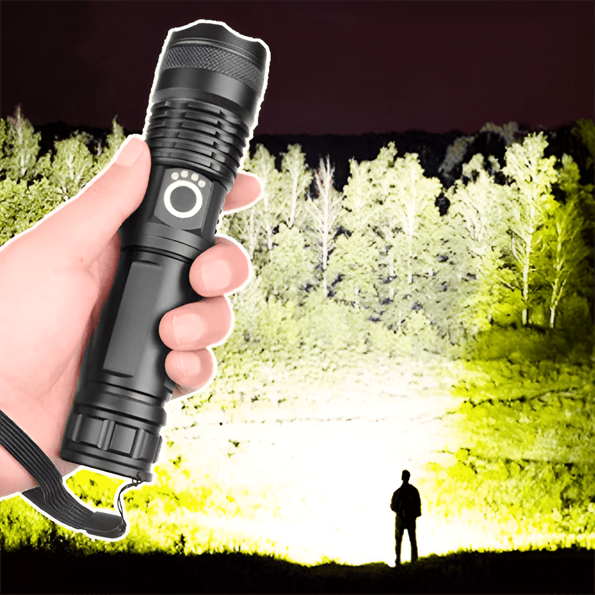 Rechargeable Flashlight with Telescopic Zoom and 90000 Lumen Output for Outdoor Camping