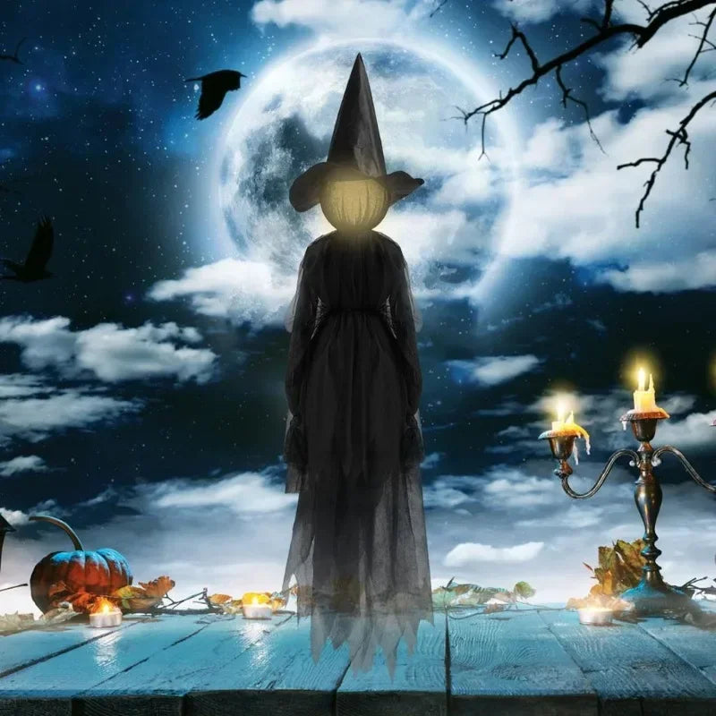 Glowing Witch Figures with Sound Activation and Flickering Lights, 59in Tall