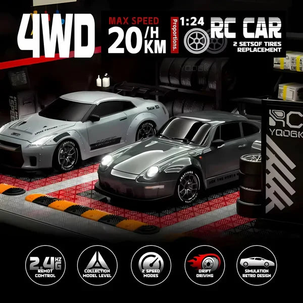 4WD Drift RC Car with Swappable Tires and LED Lights, Includes Remote Control