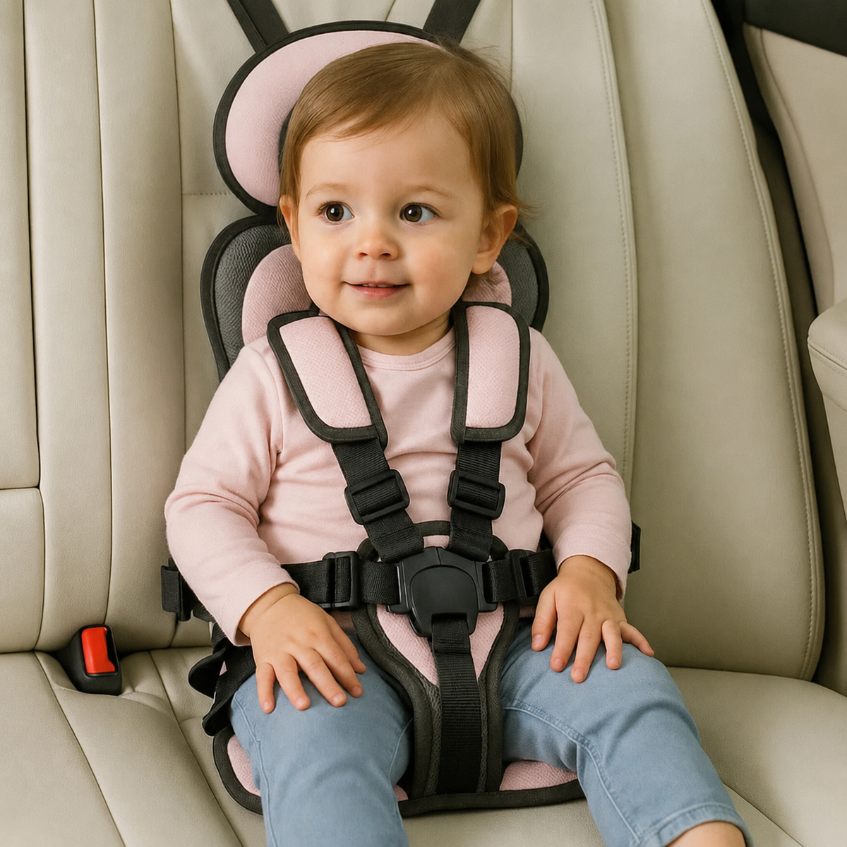Portable Child Travel Seat with Five Point Harness and Head Support, Foldable