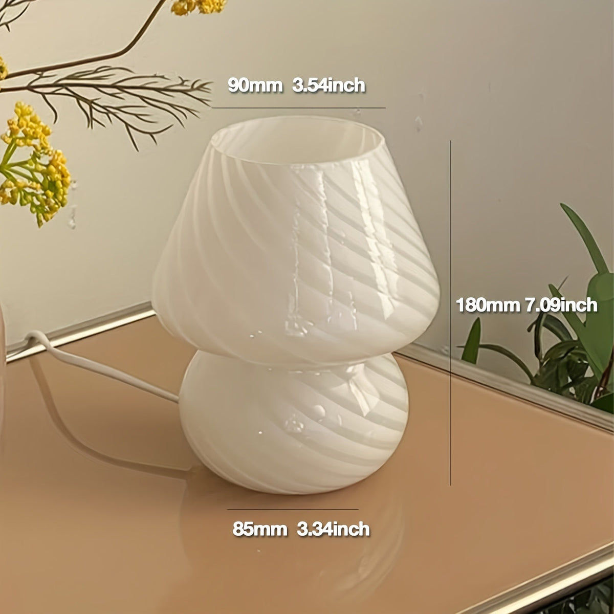 Hand Blown Glass Mushroom Lamp with Stepless Dimming and Integrated LED