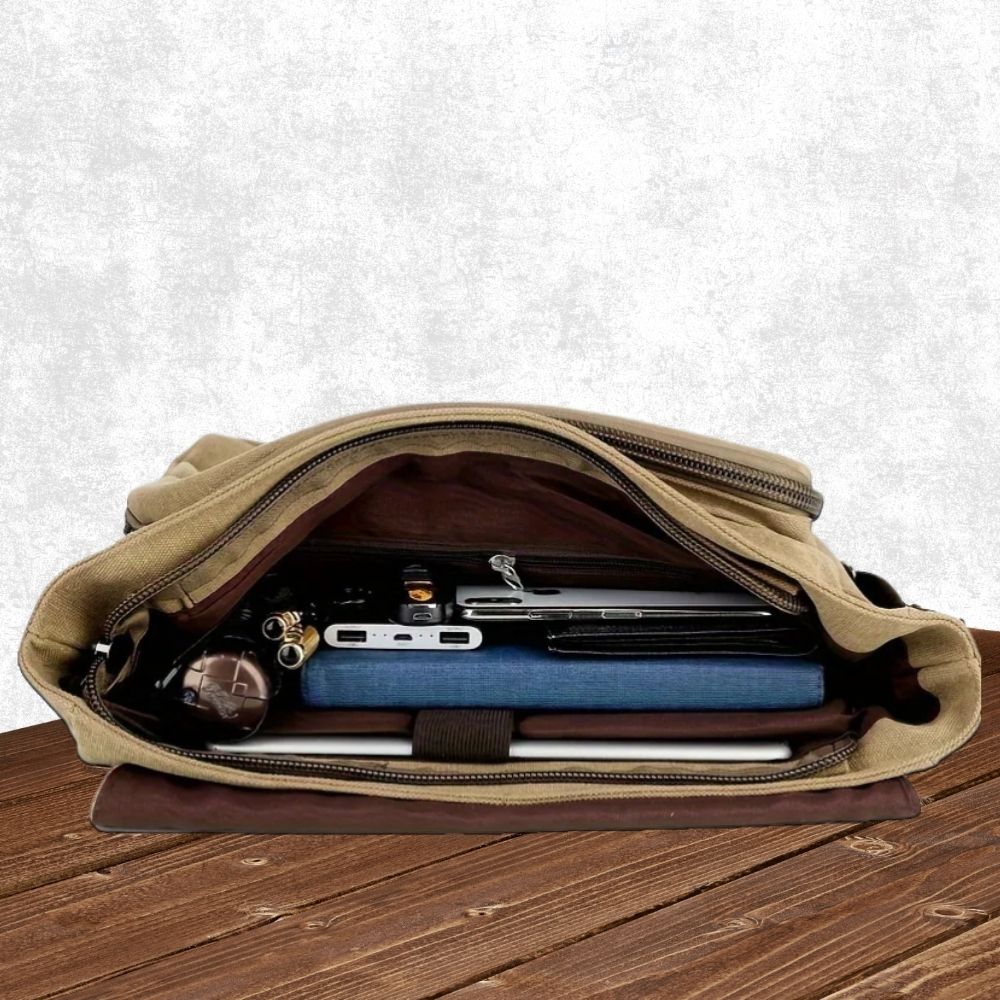 Canvas Messenger Bag with Laptop Compartment and Adjustable Crossbody Strap