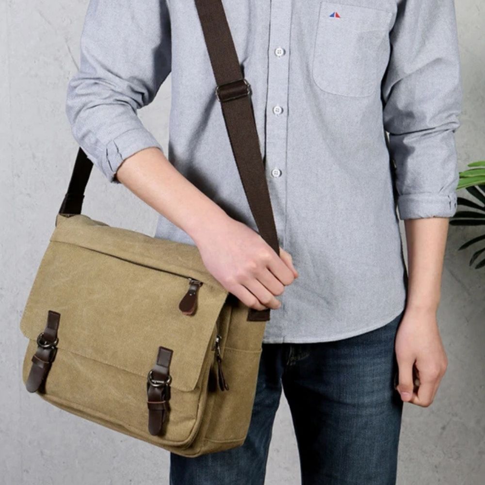 Canvas Messenger Bag with Laptop Compartment and Adjustable Crossbody Strap