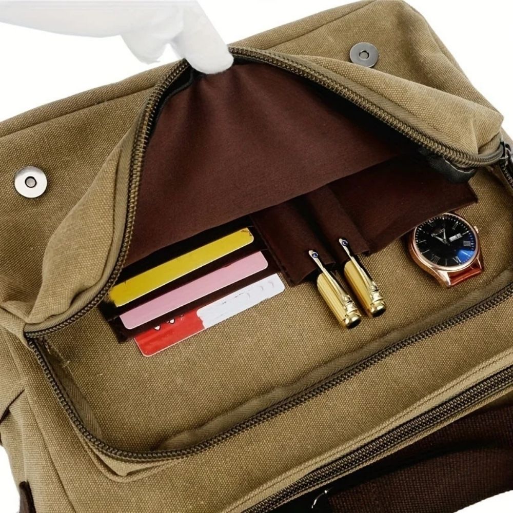 Canvas Messenger Bag with Laptop Compartment and Adjustable Crossbody Strap