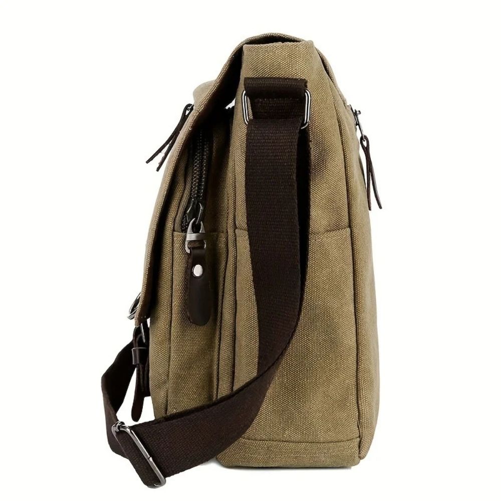 Canvas Messenger Bag with Laptop Compartment and Adjustable Crossbody Strap