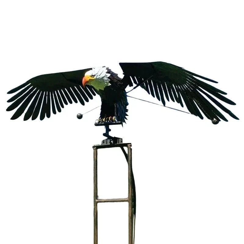 Metal Bird Garden Stake with Wind Activated Wings and Bearing Guided Motion