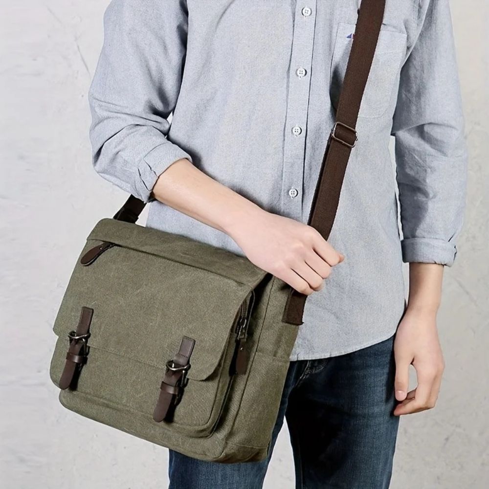 Canvas Messenger Bag with Laptop Compartment and Adjustable Crossbody Strap