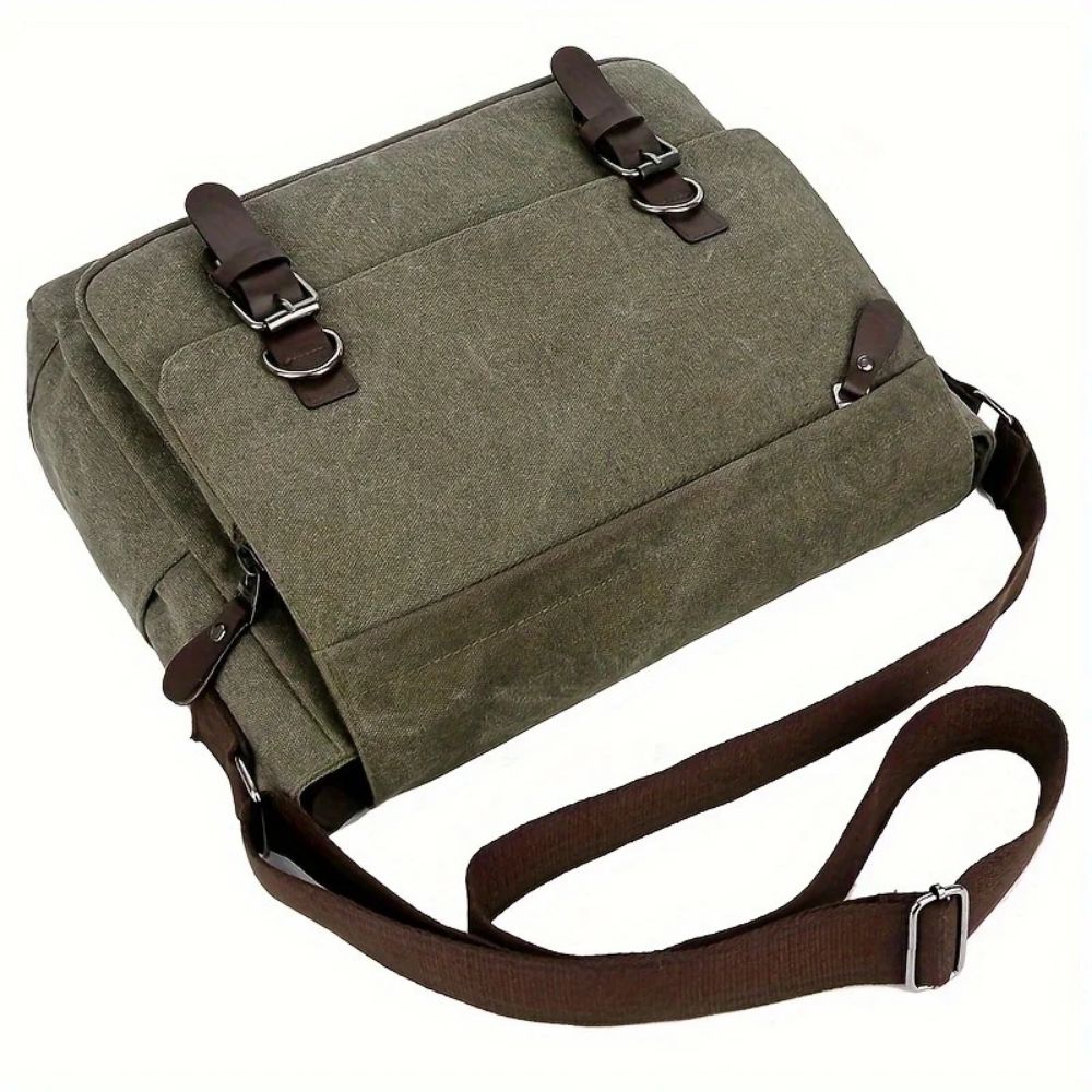Canvas Messenger Bag with Laptop Compartment and Adjustable Crossbody Strap