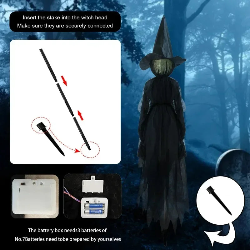 Glowing Witch Figures with Sound Activation and Flickering Lights, 59in Tall