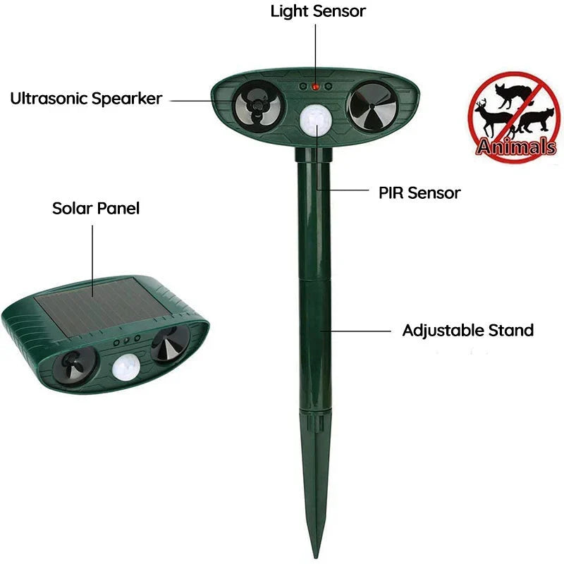 Solar Powered Ultrasonic Animal Repeller with Motion Sensor for Gardens Ponds and Lawns