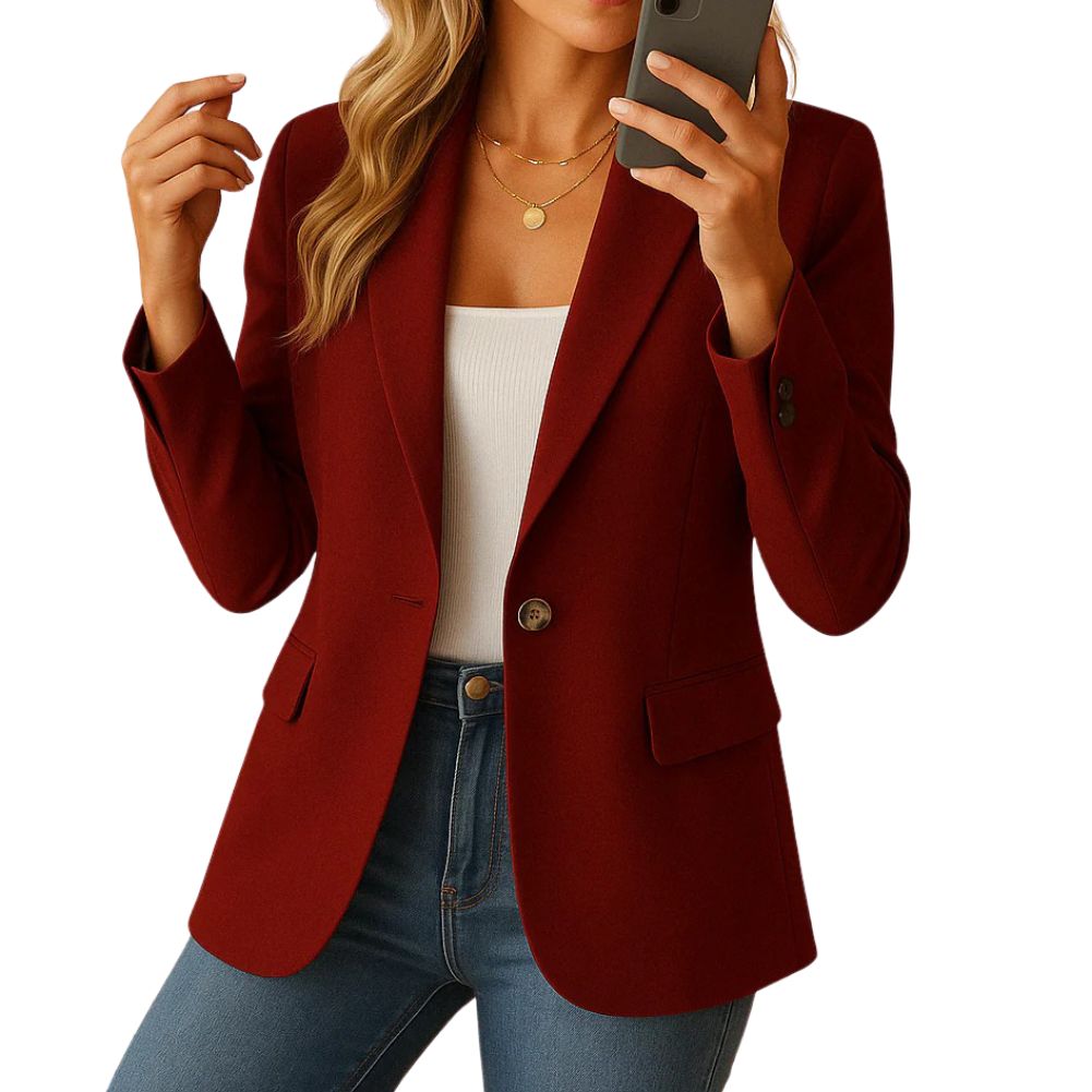 Women's Stretch Blazer with Notched Lapel and Hip Pockets, Machine Washable