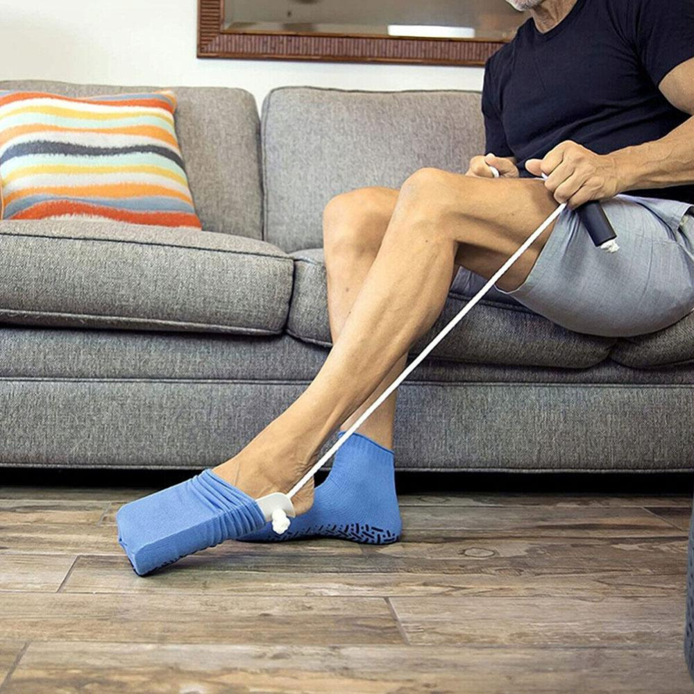Sock Aid with Dual Handles and Curved Frame for Seated Dressing