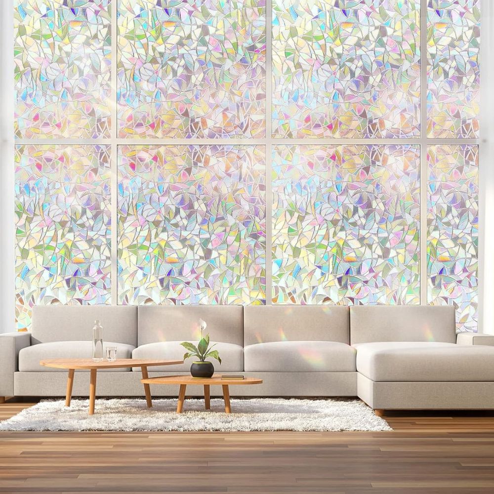 Rainbow Prismatic Window Film with Static Cling and UV Protection