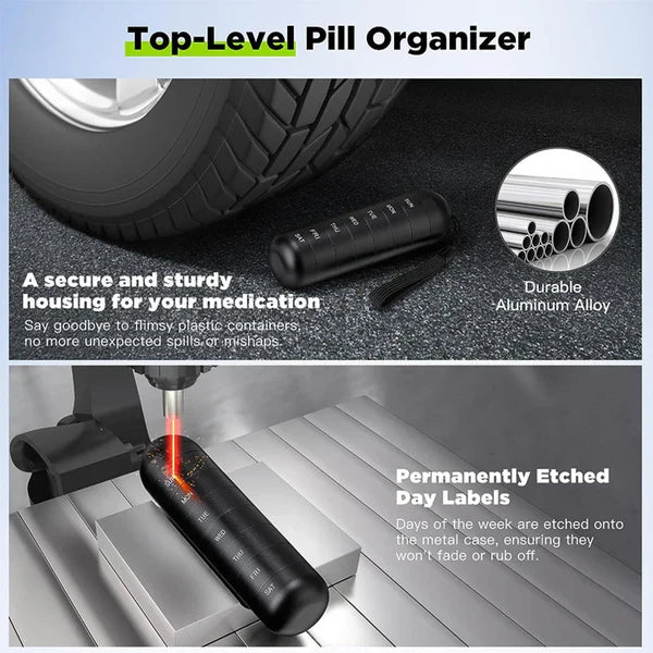 Weekly Medication Organizer with Aluminum Threaded Compartments and Silicone Seals