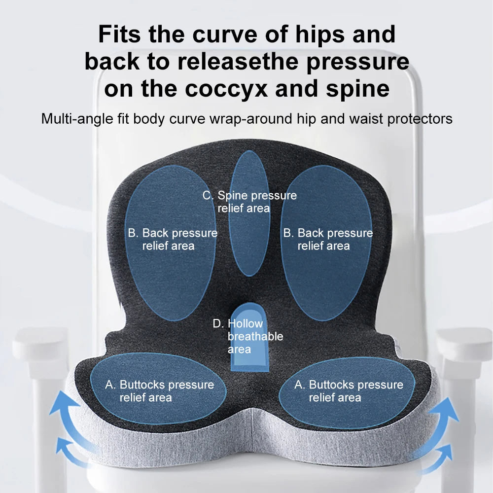 Seat Cushion with Memory Foam Backrest and Airflow Hollow Center