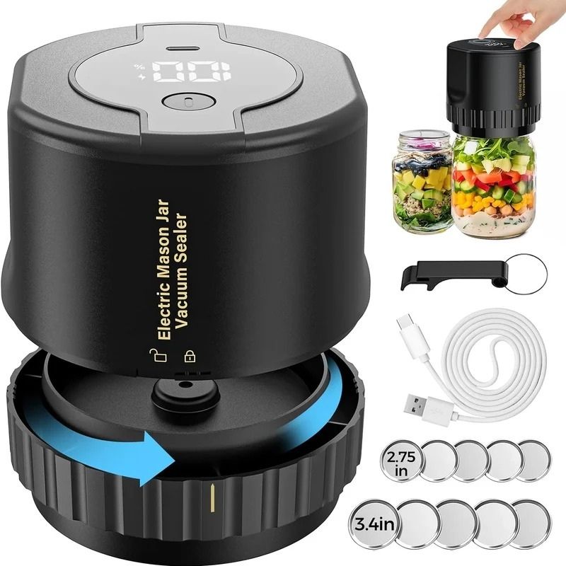 Cordless Vacuum Sealer with 10 Mason Jar Lids and One Button Operation