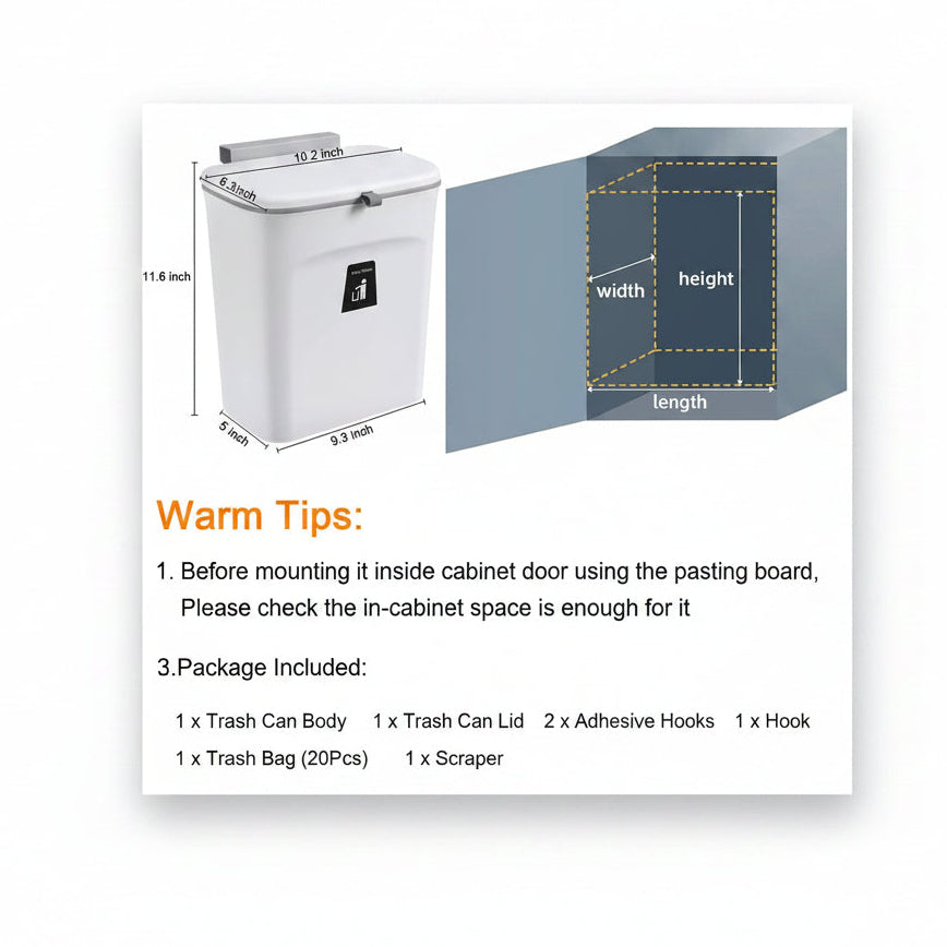 Kitchen Compost Bin with Rolling Airtight Lid and Mounting Hooks, 2.4 Gallon